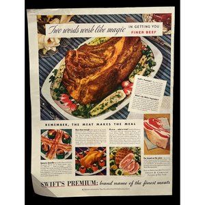 Swift's Premium Meats Vintage Print Ad 1938 Beef Rib Chicken Ham Bacon